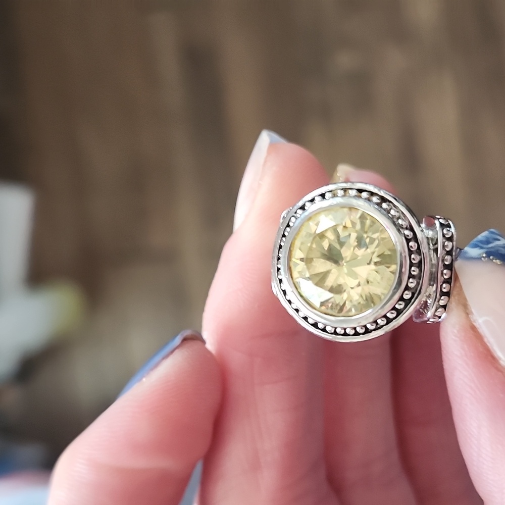 Silver Ring, Yellow Stone, Marked - image 3
